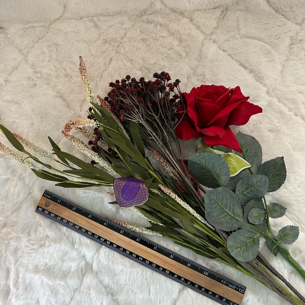 Hobby Lobby Faux Floral Stems Red Rose Burgundy Greenery Fall Wedding Decor
